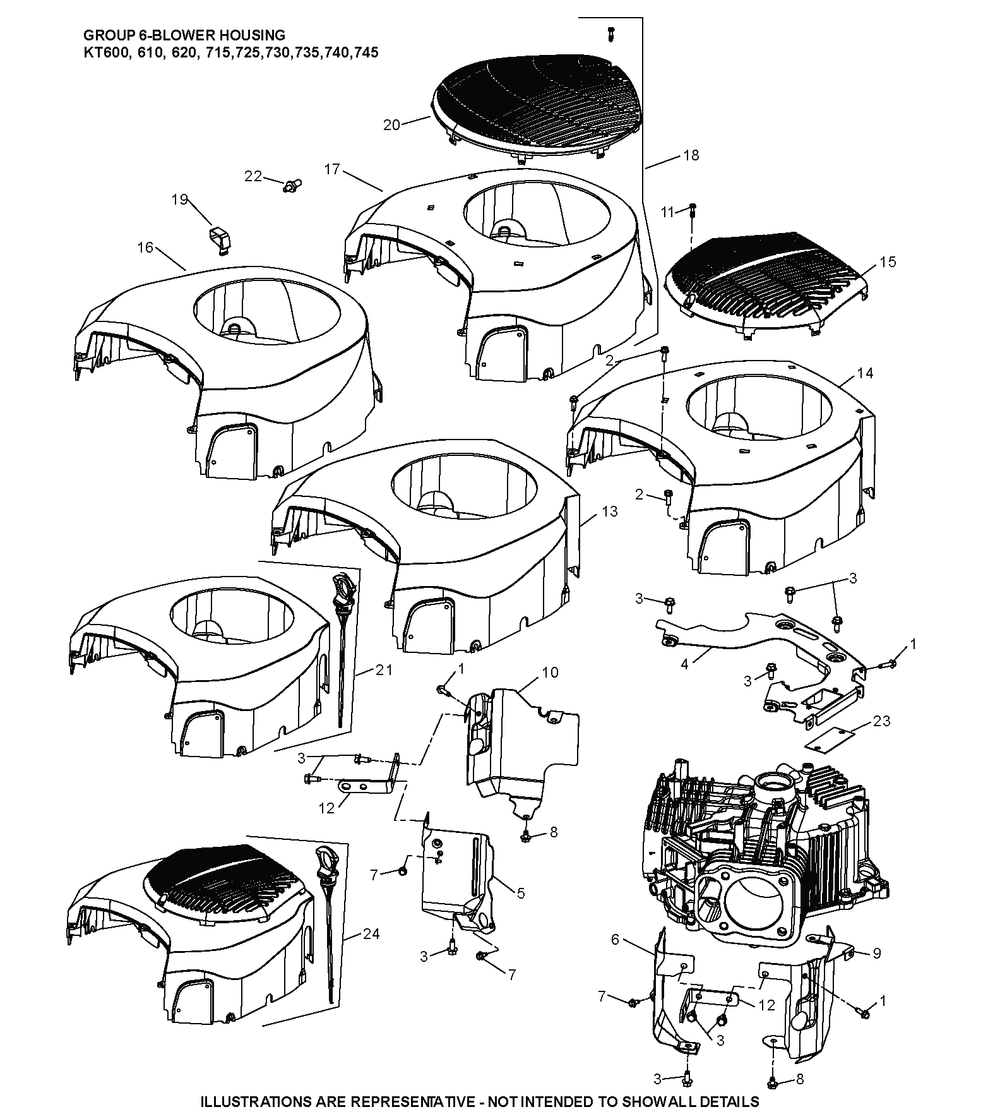Kt740-3100 Blower Housing Diagram and Parts List for KT740-3100  Cub Cadet Lawn Tractor